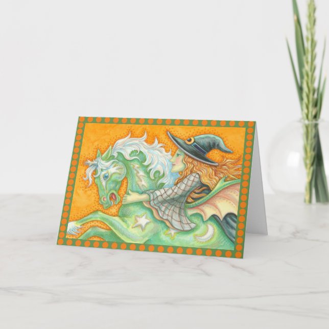 HALLOWS KVÄLL WITCH AND HORSE GREETING CARD Blank Kort (Framsida)