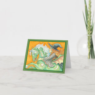 HALLOWS KVÄLL WITCH AND HORSE NOTE CARD Blank, Grö Kort