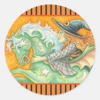 HALLOWS KVÄLL WITCH AND HORSE STICKERS Round LAKAN