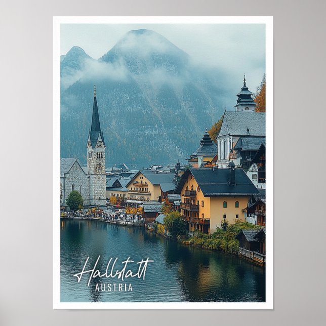 Hallstatt Austria Bevacker Tourist Ställe Poster (Framsidan)