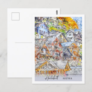 Hallstatt Austria Travel Ställe Watercolor Vykort