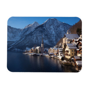 Hallstatt i snö under vintern magnet