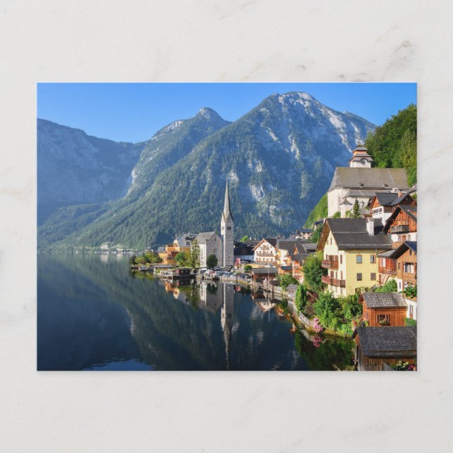 Hallstatt-kyrkan, Österrike med Alpernor Vykort (Framsida)