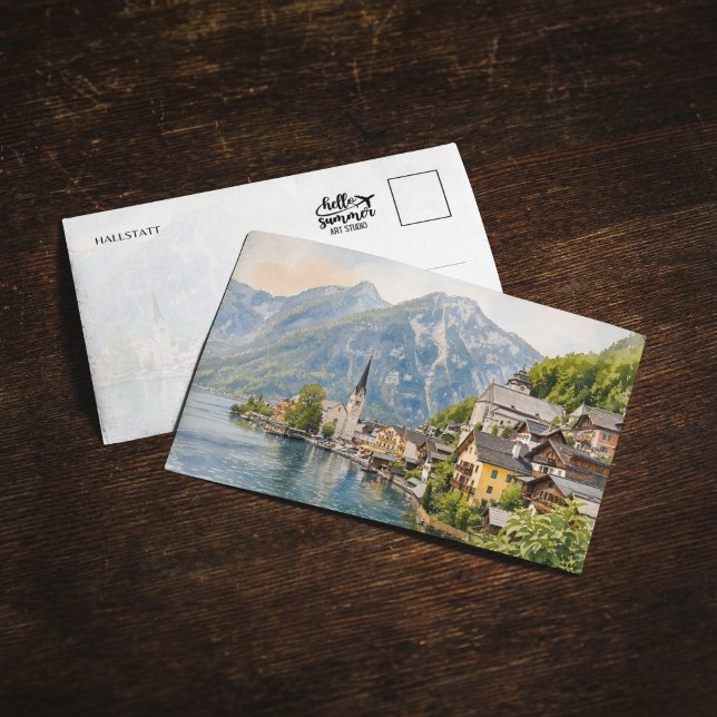 Hallstatt Österrike Akvarell Vykort (Skapare uppladdad)