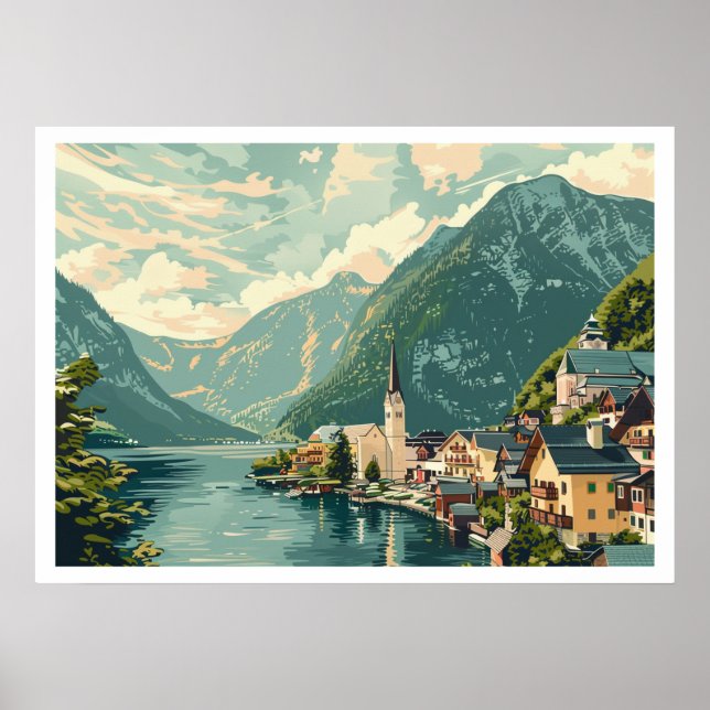 Hallstatt, Österrike Vintage Poster (Framsidan)