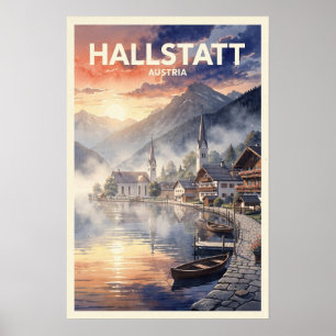 Hallstatt Österrike Vintage Resa Poster