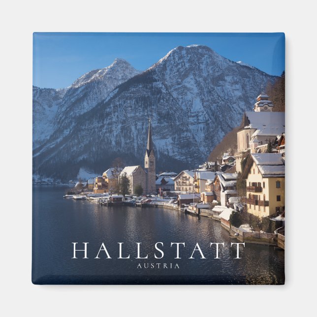 Hallstatt-staden i snö på vintern magnet (Framsidan)