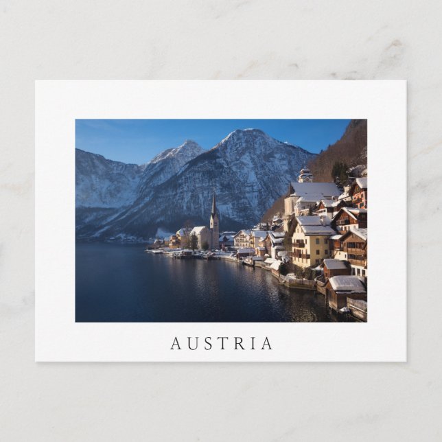 Hallstatt-staden i snö på vintern vykort (Framsida)