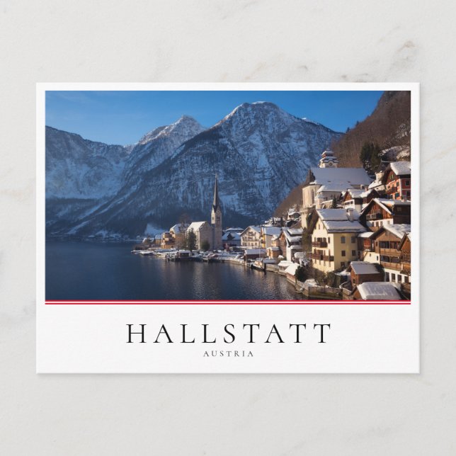 Hallstatt-staden i snö på vintern vykort (Framsida)