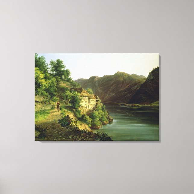 Hallstatter Sjö, 1824 (olja på arbetsyta) Canvastryck (Framsida)