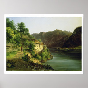 Hallstatter Sjö, 1824 (olja på arbetsyta) Poster