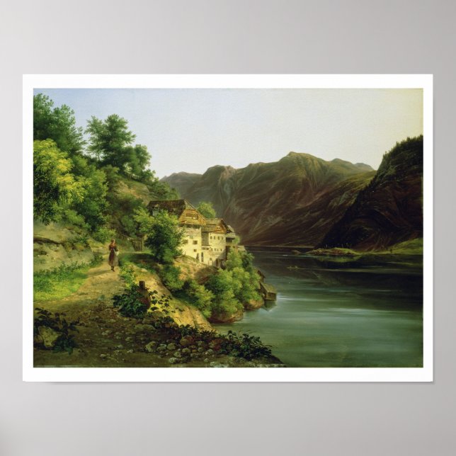 Hallstatter Sjö, 1824 (olja på arbetsyta) Poster (Framsidan)