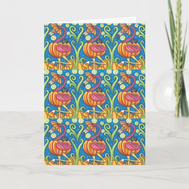 HALLWEEN ROSA FLAMINGO & SVART KATT I PUMPA HELGKORT (Framsida)