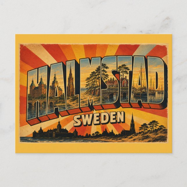 Halmstad Sverige Badort Vykort (Framsida)