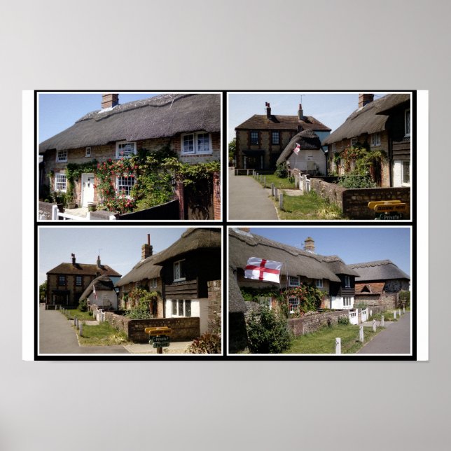 Halmtäckta hus i Selsey. Poster (Framsidan)