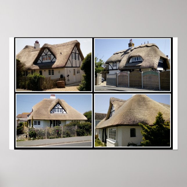 Halmtäckta hus i Selsey. Poster (Framsidan)