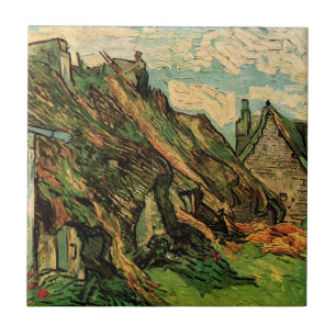 Halmtäckta sandstensstugor av Vincent van Gogh Kakelplatta