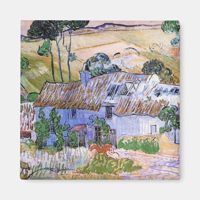 Halmtak stugor vid en kulle av Vincent van Gogh Magnet (Framsidan)