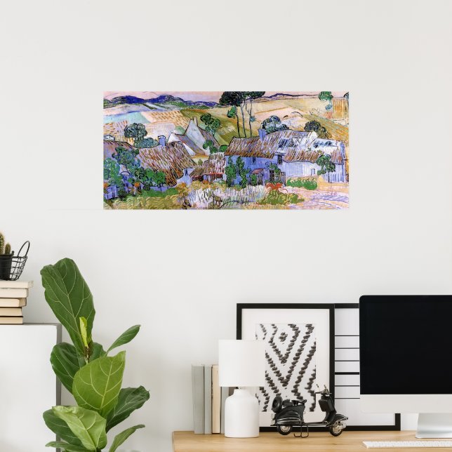 Halmtak stugor vid en kulle av Vincent van Gogh Poster (Hemmakontoret)