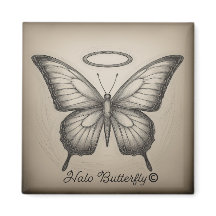 Halo Butterfly Trademark Logotyp Square Magnet