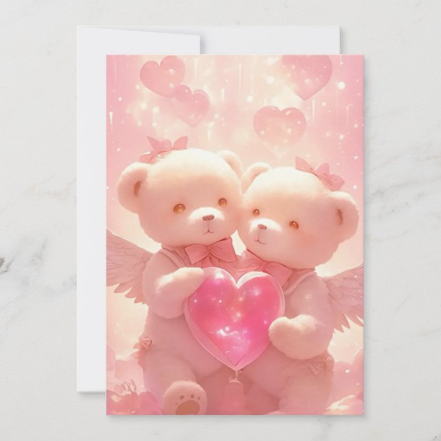 Halo Kärlek: Romantic Angel Teddy Bröllop inbjuden Inbjudningar (Framsida)