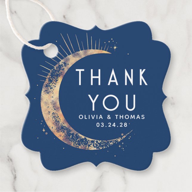 Halo Måne Celestial Mystical Blue Tack Gåvor Etiketter (Framsida)