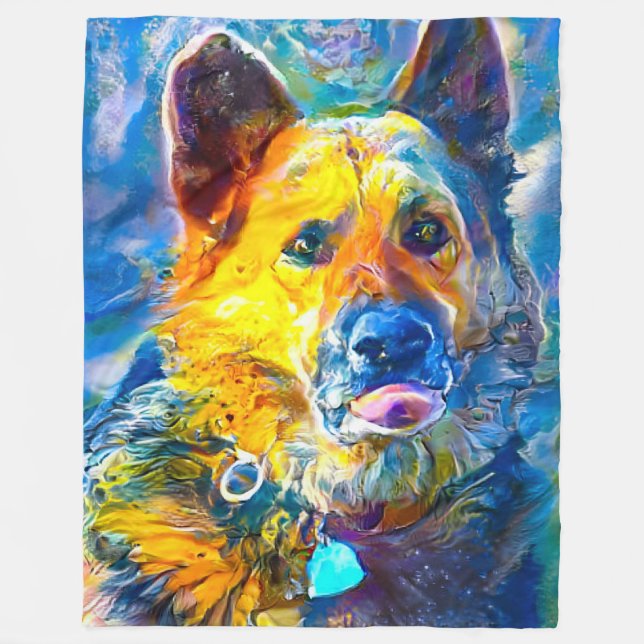 Halo: Porträtt i en tysk shepherd Fleecefilt (Framsidan)