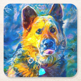 Halo: Porträtt i en tysk shepherd Underlägg Papper Kvadrat