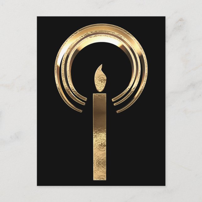 Halo runt Candle Flame Elegant Guld jul Helg Vykort (Framsida)