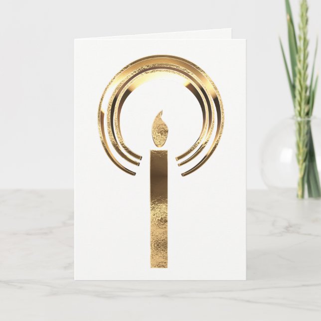 Halo runt Candle Flame Guld Elegant jul Helgkort (Framsida)