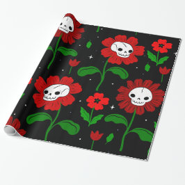 Haloween blommigt skallblommor röd presentpapper