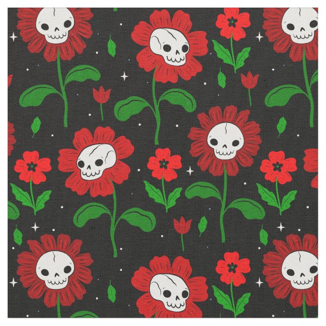Haloween blommigt skallblommor röd tyg (Närbild)