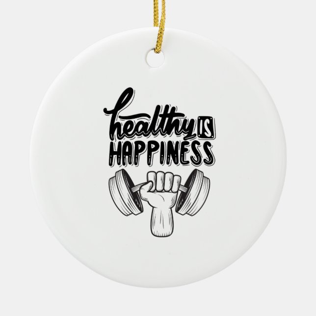 hälsa är lycka gym motivation design julgransprydnad keramik (Framsidan)