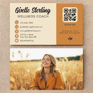 Hälsa Coach Gult Orange QR-kodfoto Visitkort