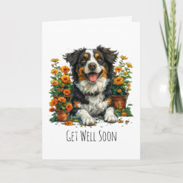 Hälsa Snart Border Collie I Blommor Kort