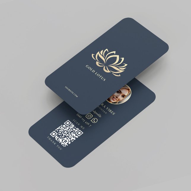 Hälsa Therapist Mörk blått Guld Lotus Visitkort (Wellness Therapist Dark Blue Gold Lotus Business Card
)