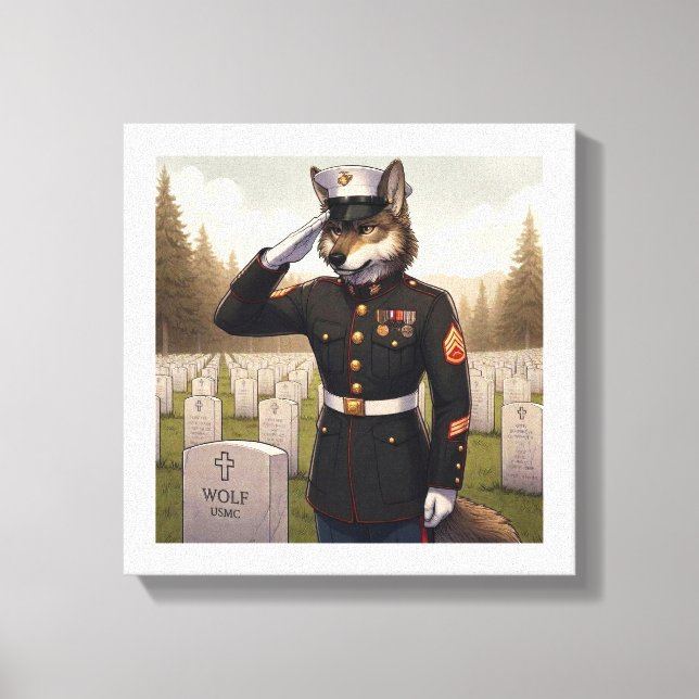 Hälsande Marine Corps varg  Canvastryck (Framsida)