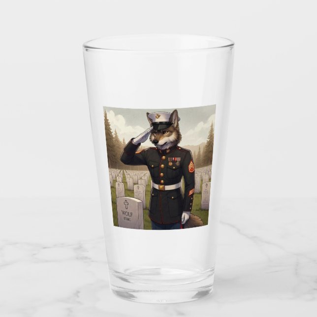Hälsande Marine Corps Wolf  Glaskopp (Framsida)