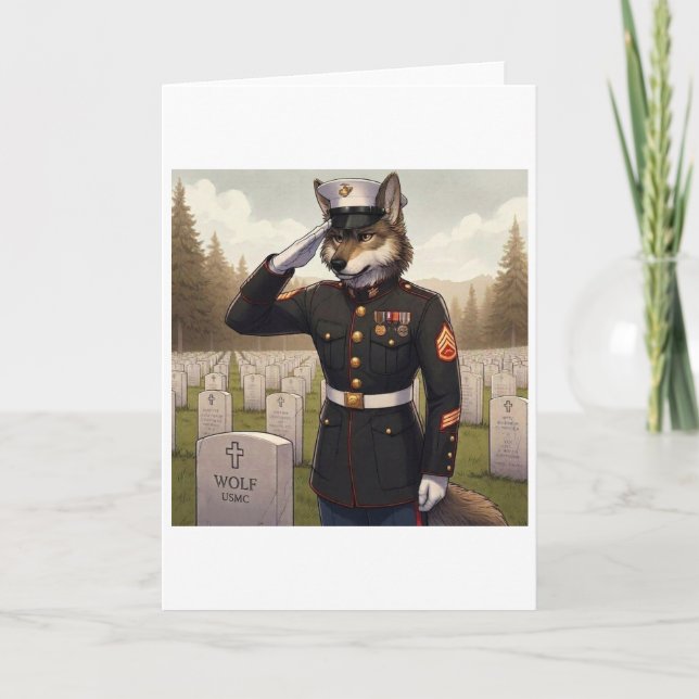 Hälsande Marine Corps Wolf  Helgkort (Framsida)