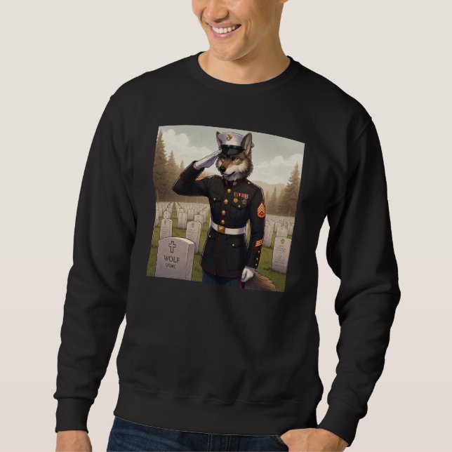 Hälsande Marine Corps Wolf  Lång Ärmad Tröja (Framsida)