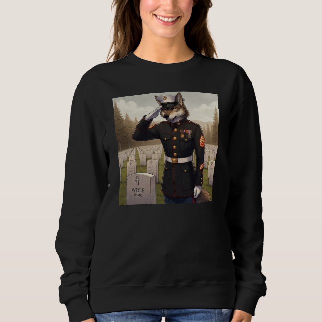Hälsande Marine Corps Wolf  T Shirt (Framsida)