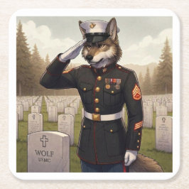 Hälsande Marine Corps Wolf Underlägg Papper Kvadrat