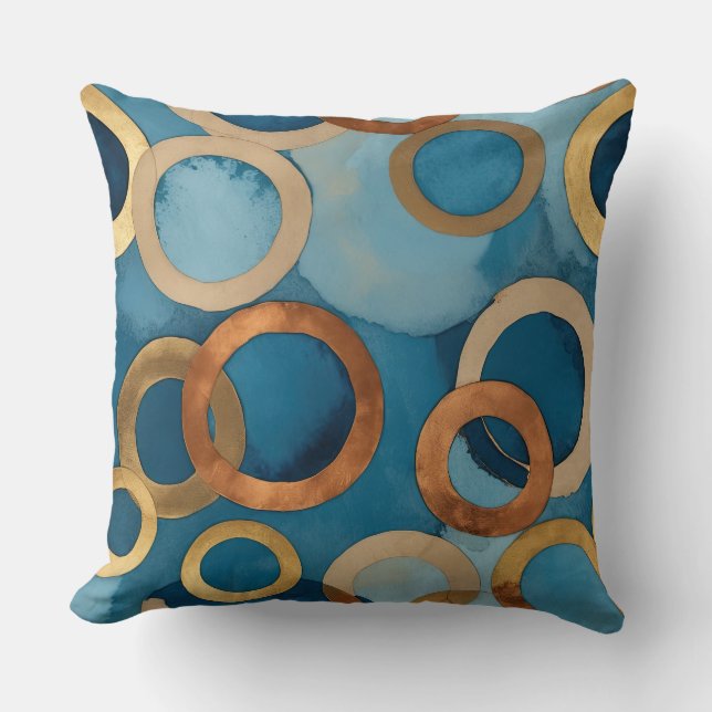 Halsblått med guld och muterad koppar-ringar kudde (Framsida)