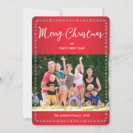 Hälsning-familjfoto för Round Red-julkort Julkort