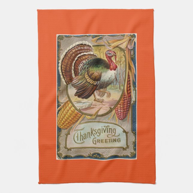 Hälsning för vintageTurkiet thanksgiving Kökshandduk (Vertikal)