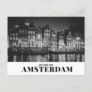 Hälsning från Amsterdam Black & White Night Vykort