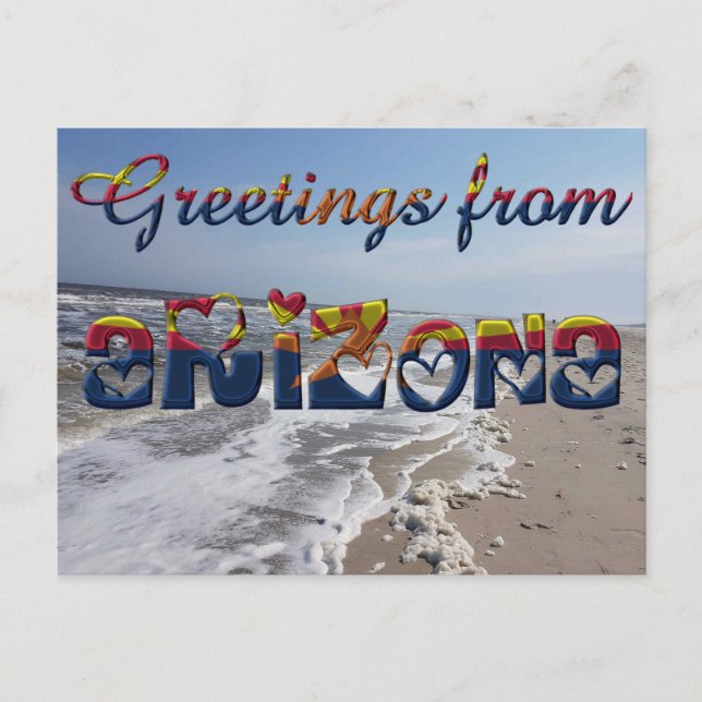 Hälsning från Arizona Statlig flagga Hearts USA Vykort (Framsida)