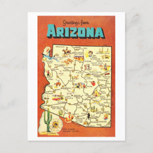 Hälsning från Arizona Vintage Karta Vykort