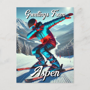 Hälsning från Aspen Dabbing Snowboarder Postcard Vykort