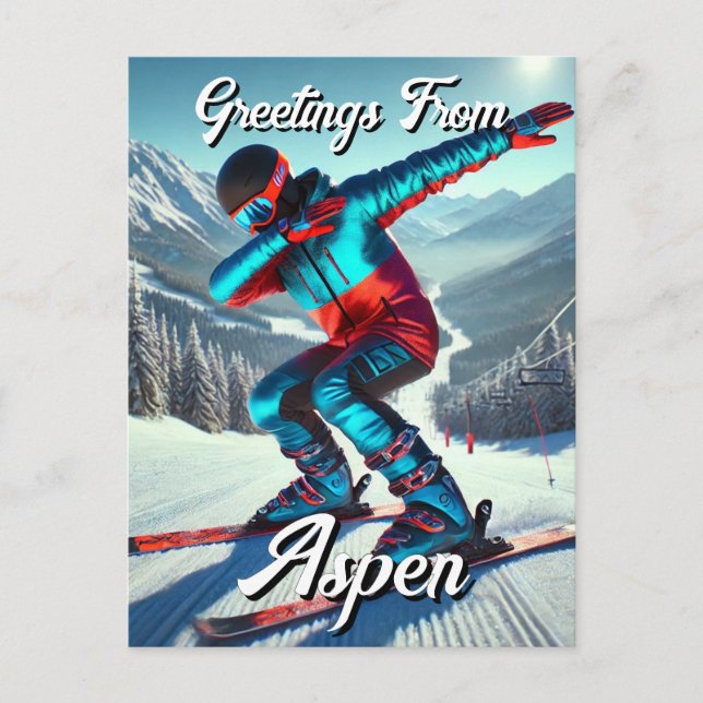 Hälsning från Aspen Dabbing Snowboarder Postcard Vykort (Framsida)